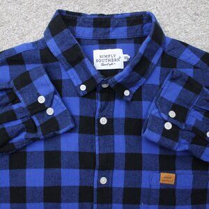 Simply Southern Shirt Mens 2XL XXL Blue/Black Plaid Flannel Cotton Long Sleeve